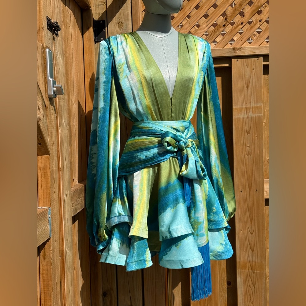 🆕 BRONX & BANCO 🧿 NWOT Bedouin Coastal Mini Dress, Blue Multi - Sz L US 8 - Picture 5 of 17